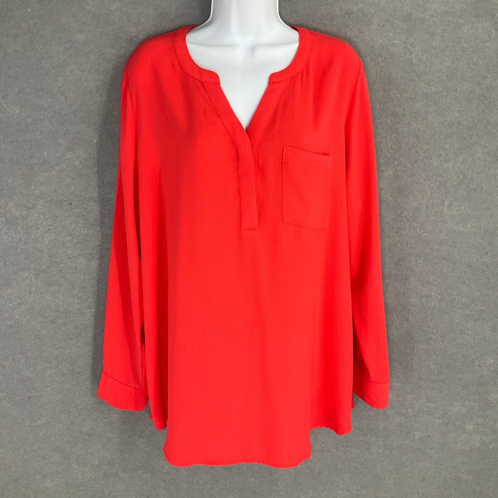 Apt 9 Womens XL Red Long Sleeve V Neck Blouse Top Career‎ Casual